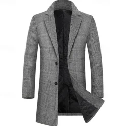 Best OUKU Men's Trench Coat Long Trench Coat Daily Vacation Fall & Winter Polyester Thermal Warm Outerwear Clothing Apparel Fashion Classic Plaid Pocket Lapel Single Breasted