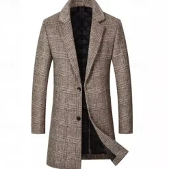 Best OUKU Men's Trench Coat Long Trench Coat Daily Vacation Fall & Winter Polyester Thermal Warm Outerwear Clothing Apparel Fashion Classic Plaid Pocket Lapel Single Breasted