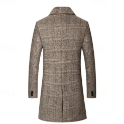 Best OUKU Men's Trench Coat Long Trench Coat Daily Vacation Fall & Winter Polyester Thermal Warm Outerwear Clothing Apparel Fashion Classic Plaid Pocket Lapel Single Breasted