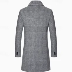 Best OUKU Men's Trench Coat Long Trench Coat Daily Vacation Fall & Winter Polyester Thermal Warm Outerwear Clothing Apparel Fashion Classic Plaid Pocket Lapel Single Breasted