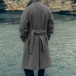 Online OUKU Men's Trench Coat Long Trench Coat Daily Vacation Fall & Winter Polyester Thermal Warm Outerwear Clothing Apparel Fashion Classic Geometric Pocket Lapel Double Breasted Gray