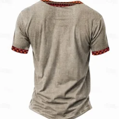 OUKU Men's Tribal Bandana Print T Shirt Henley Shirt Short Sleeve 3D Print Designer Ethnic Vacation Casual Daily Summer Spring Heather Gray Khaki Black Gray Henley Henley T-Shirt