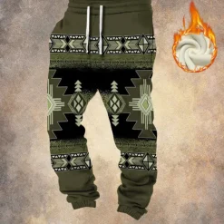 Online OUKU Men's Tribal Cowboy Fleece Sweatpants Drawstring Elastic Waist Vintage Casual Outdoor Home Dailywear Pocket Thermal Winter 3D Print Black Navy Blue Brown