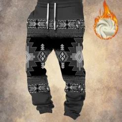 Online OUKU Men's Tribal Cowboy Fleece Sweatpants Drawstring Elastic Waist Vintage Casual Outdoor Home Dailywear Pocket Thermal Winter 3D Print Black Navy Blue Brown