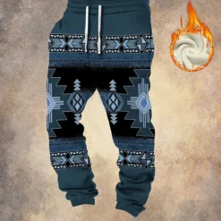 Online OUKU Men's Tribal Cowboy Fleece Sweatpants Drawstring Elastic Waist Vintage Casual Outdoor Home Dailywear Pocket Thermal Winter 3D Print Black Navy Blue Brown