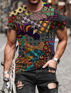 Hot OUKU Men's Tribal Graphic Prints Totem T Shirt Short Sleeve T shirt Other Prints Round Neck Shirt Designer Basic Casual Street Casual A B C Summer Spring & Summer Clothing Apparel Normal S M L XL XXL 3XL