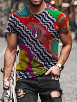 Hot OUKU Men's Tribal Graphic Prints Totem T Shirt Short Sleeve T shirt Other Prints Round Neck Shirt Designer Basic Casual Street Casual A B C Summer Spring & Summer Clothing Apparel Normal S M L XL XXL 3XL