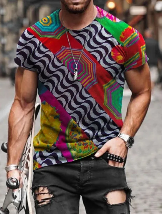Hot OUKU Men's Tribal Graphic Prints Totem T Shirt Short Sleeve T shirt Other Prints Round Neck Shirt Designer Basic Casual Street Casual A B C Summer Spring & Summer Clothing Apparel Normal S M L XL XXL 3XL