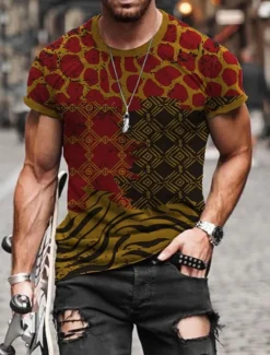 Hot OUKU Men's Tribal Graphic Prints Totem T Shirt Short Sleeve T shirt Other Prints Round Neck Shirt Designer Basic Casual Street Casual A B C Summer Spring & Summer Clothing Apparel Normal S M L XL XXL 3XL