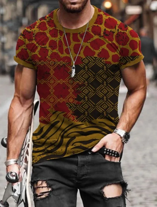Hot OUKU Men's Tribal Graphic Prints Totem T Shirt Short Sleeve T shirt Other Prints Round Neck Shirt Designer Basic Casual Street Casual A B C Summer Spring & Summer Clothing Apparel Normal S M L XL XXL 3XL