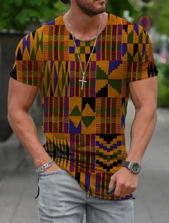 Hot OUKU Men's Tribal Graphic Prints Totem T Shirt Short Sleeve T shirt Other Prints Round Neck Shirt Designer Basic Casual Street Casual A B C Summer Spring & Summer Clothing Apparel Normal S M L XL XXL 3XL