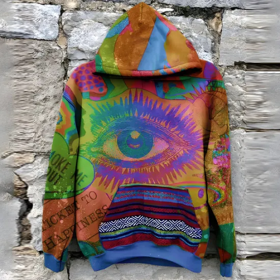 OUKU Men's Tribal Graphic Prints Hoodie Hoodies Sweatshirt Streetwear Designer Long Sleeve Hooded Daily Sports Brown Print Spring & Fall Designer Rainbow
