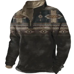 New OUKU Men's Tribal Graphic Prints Zip Up Sweatshirt Pullover Quarter Zip Sweatshirt Long Sleeve Sweatshirt Half Zip Designer Basic Casual 3D Print Daily Sports Zipper Print Spring & Fall