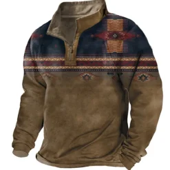 New OUKU Men's Tribal Graphic Prints Zip Up Sweatshirt Pullover Quarter Zip Sweatshirt Long Sleeve Sweatshirt Half Zip Designer Basic Casual 3D Print Daily Sports Zipper Print Spring & Fall