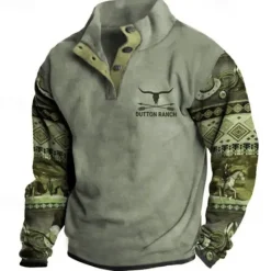 OUKU Men's Tribal Graphic Prints Sweatshirts Sweatshirt Pullover Long Sleeve Sweatshirt Stand Collar Fashion Ethnic Casual 3D Print Holiday Going out Streetwear Buttons Print Fleece Spring & Fall