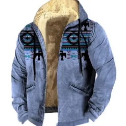 OUKU Men's Tribal Graphic Prints Hoodie Hoodies Sweatshirt Daily Classic Long Sleeve Hooded Vacation Holiday Going out Blue Green Fleece Winter Designer