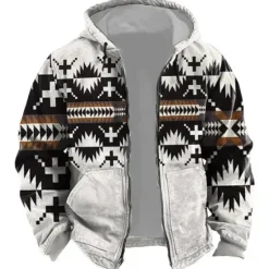 New OUKU Men's Tribal Graphic Prints Hoodie Hoodies Sweatshirt Sports Classic Long Sleeve Hooded Vacation Holiday Streetwear White Blue Pocket Print Spring & Fall Designer