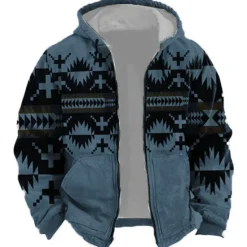 New OUKU Men's Tribal Graphic Prints Hoodie Hoodies Sweatshirt Sports Classic Long Sleeve Hooded Vacation Holiday Streetwear White Blue Pocket Print Spring & Fall Designer