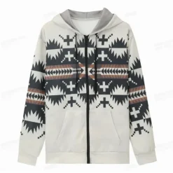 New OUKU Men's Tribal Graphic Prints Hoodie Hoodies Sweatshirt Sports Classic Long Sleeve Hooded Vacation Holiday Streetwear White Blue Pocket Print Spring & Fall Designer