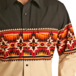 Online OUKU Men's Tribal Graphic Prints Geometry Shirt Western Shirt Cowboy Shirt Long Sleeve Fashion Streetwear Designer Outdoor Daily Fall & Winter Turndown Print Button-Down Yellow