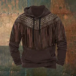 Sale OUKU Men's Tribal Graphic Prints Hoodie Hoodies Sweatshirt Daily Classic Long Sleeve Hooded Holiday Going out Streetwear Black Brown Print Spring & Fall Designer