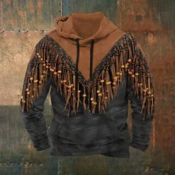 Sale OUKU Men's Tribal Graphic Prints Hoodie Hoodies Sweatshirt Daily Classic Long Sleeve Hooded Holiday Going out Streetwear Black Brown Print Spring & Fall Designer