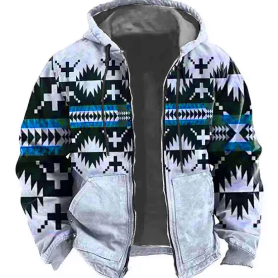 Discount OUKU Men's Tribal Graphic Prints Hoodie Hoodies Sweatshirt Sports Ethnic Long Sleeve Hooded Vacation Holiday Streetwear Blue Green Pocket Print Spring & Fall Designer