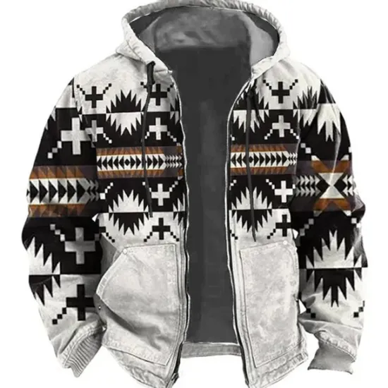 Discount OUKU Men's Tribal Graphic Prints Hoodie Hoodies Sweatshirt Sports Ethnic Long Sleeve Hooded Vacation Holiday Streetwear Blue Green Pocket Print Spring & Fall Designer