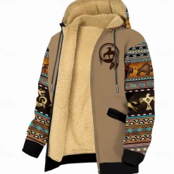 OUKU Men's Tribal Hoodie Hoodies Sweatshirt Fashion Cowboy Long Sleeve Crew Neck Fall Winter Designer Brown