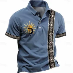Online OUKU Men's Tribal Polo Shirts Golf Shirt Short Sleeve Polo Shirts Collared Shirts Vacation Wear Party Outfits Buttons 3D Print Summer Spring Blue Green Khaki