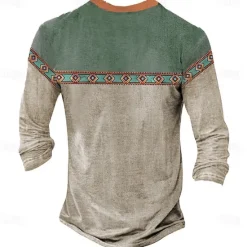 Hot OUKU Men's Tribal T Shirt Henley Shirt Long Sleeve 3D Print Designer Retro Vintage Street Casual Daily Summer Spring Fall Lake Blue Navy Blue Brown Green Gray Henley Henley T-Shirt
