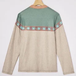 Hot OUKU Men's Tribal T Shirt Henley Shirt Long Sleeve 3D Print Designer Retro Vintage Street Casual Daily Summer Spring Fall Lake Blue Navy Blue Brown Green Gray Henley Henley T-Shirt