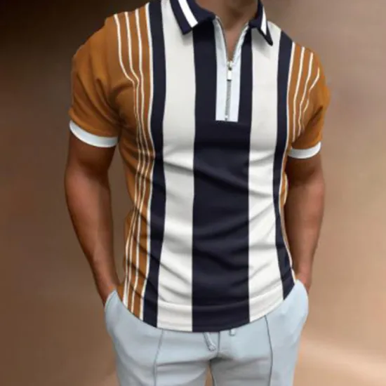 New OUKU Men's Tribal Zip Polo Shirts Golf Shirt Short Sleeve Polo Shirts Collared Shirts Vintage Casual Vacation Wear Party Outfits 3D Print Quarter Zip Polo Brown Khaki Gray