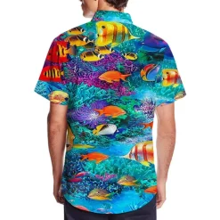 Sale OUKU Men's Tropical Fish Underwater World Shirt Summer Hawaiian Shirt Camp Collar Shirt Short Sleeve Shirt Turndown Fashion Designer Casual Outdoor Street Casual Sea Blue Navy Blue Royal Blue 3D Print S M