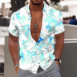 Discount OUKU Men's Tropical Flowers Leaves Shirt Summer Hawaiian Shirt Aloha Shirt Short Sleeves Shirt Turndown Fashion Designer Casual Outdoor Street Casual White Yellow Pink 3D Print S M L