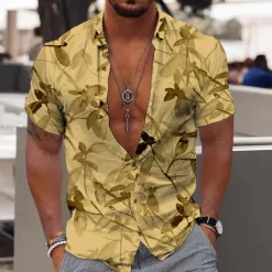 Discount OUKU Men's Tropical Flowers Leaves Shirt Summer Hawaiian Shirt Aloha Shirt Short Sleeves Shirt Turndown Fashion Designer Casual Outdoor Street Casual White Yellow Pink 3D Print S M L