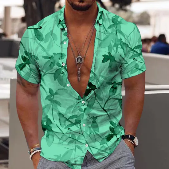Discount OUKU Men's Tropical Flowers Leaves Shirt Summer Hawaiian Shirt Aloha Shirt Short Sleeves Shirt Turndown Fashion Designer Casual Outdoor Street Casual White Yellow Pink 3D Print S M L