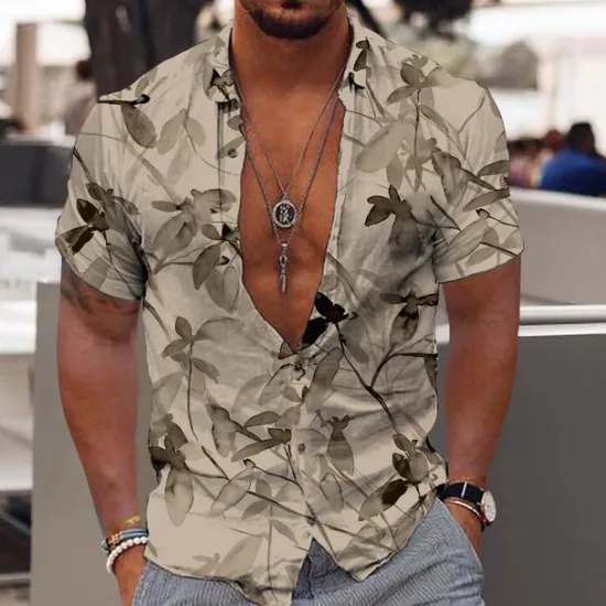 Discount OUKU Men's Tropical Flowers Leaves Shirt Summer Hawaiian Shirt Aloha Shirt Short Sleeves Shirt Turndown Fashion Designer Casual Outdoor Street Casual White Yellow Pink 3D Print S M L