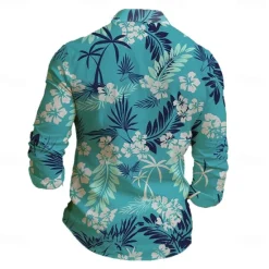 Best OUKU Men's Tropical Flowers Palm Leaf Shirt Summer Hawaiian Shirt Button Up Shirt Long Sleeve Hawaiian Holiday Streetwear Summer Spring Turndown 3D Print Collared Shirts Blue Green Light Blue Rose Red