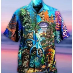 Best OUKU Men's Tropical Octopus Shirt Summer Hawaiian Shirt Camp Collar Shirt Short Sleeve Shirt Turndown Fashion Designer Casual Street Casual Daily Blue-Green Sea Blue Yellow S M L