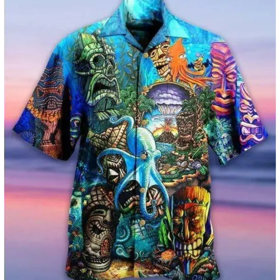 Best OUKU Men's Tropical Octopus Shirt Summer Hawaiian Shirt Camp Collar Shirt Short Sleeve Shirt Turndown Fashion Designer Casual Street Casual Daily Blue-Green Sea Blue Yellow S M L