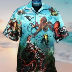 Best OUKU Men's Tropical Octopus Shirt Summer Hawaiian Shirt Camp Collar Shirt Short Sleeve Shirt Turndown Fashion Designer Casual Street Casual Daily Blue-Green Sea Blue Yellow S M L