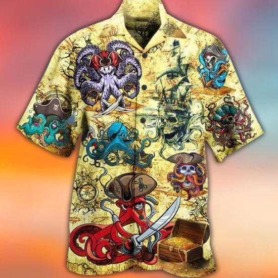 Best OUKU Men's Tropical Octopus Shirt Summer Hawaiian Shirt Camp Collar Shirt Short Sleeve Shirt Turndown Fashion Designer Casual Street Casual Daily Blue-Green Sea Blue Yellow S M L