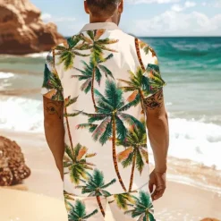 Sale OUKU Men's Tropical Palm Tree Tropical Plants 2pcs Shirts Sets Summer Hawaiian Shirt Short Sleeve Short Pants Turndown Vacation Hawaiian Outdoor Vacation Hawaiian Buttons Pocket Print Summer All Seasons