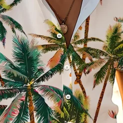 Sale OUKU Men's Tropical Palm Tree Tropical Plants 2pcs Shirts Sets Summer Hawaiian Shirt Short Sleeve Short Pants Turndown Vacation Hawaiian Outdoor Vacation Hawaiian Buttons Pocket Print Summer All Seasons