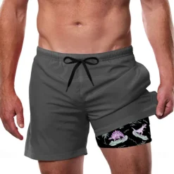 Outlet OUKU Men's Tropical Plants Flowers Lined Shorts 2 in 1 Board Shorts Swim Shorts Mid Waist Hawaiian Vacation Beach Wear Side Pockets With Compression Liner Elastic Drawstring Waist Designer Clothing Apparel