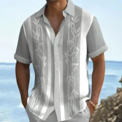 Sale OUKU Men's Tropical Plants Summer Hawaiian Shirt Aloha Shirt Printed Shirts Short Sleeves Shirt Turndown Hawaiian Resort Outdoor Vacation Holiday Light Blue Khaki Light Grey S M L