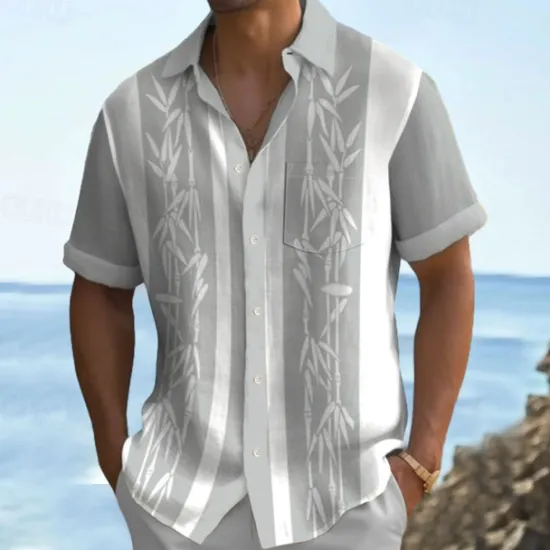Sale OUKU Men's Tropical Plants Summer Hawaiian Shirt Aloha Shirt Printed Shirts Short Sleeves Shirt Turndown Hawaiian Resort Outdoor Vacation Holiday Light Blue Khaki Light Grey S M L