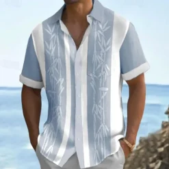 Sale OUKU Men's Tropical Plants Summer Hawaiian Shirt Aloha Shirt Printed Shirts Short Sleeves Shirt Turndown Hawaiian Resort Outdoor Vacation Holiday Light Blue Khaki Light Grey S M L
