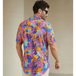Best OUKU Men's Tropical Shirt Summer Hawaiian Shirt Button Up Shirt Short Sleeve Hawaiian Fashion Casual Vacation Daily Hawaiian Summer Lapel Print Purple